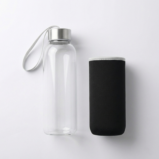 Premium Glass Water Bottle With Sleeve + FREE KeyChain
